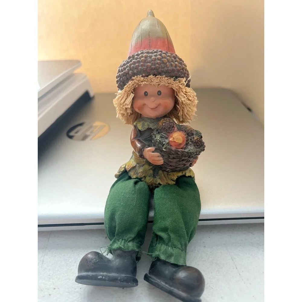 Fall Harvest Gnome Shelf Sitter Acorn Hat Straw Hair Autumn Decor 5.5 inch